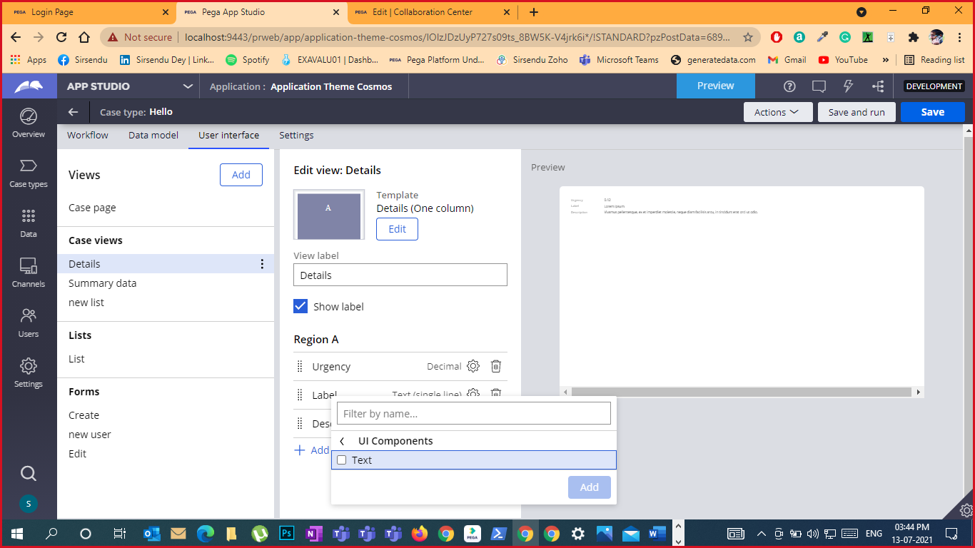 Nonavailability of UI component on Cosmos react Pega 8.6(Personal edition) mentioned in design
